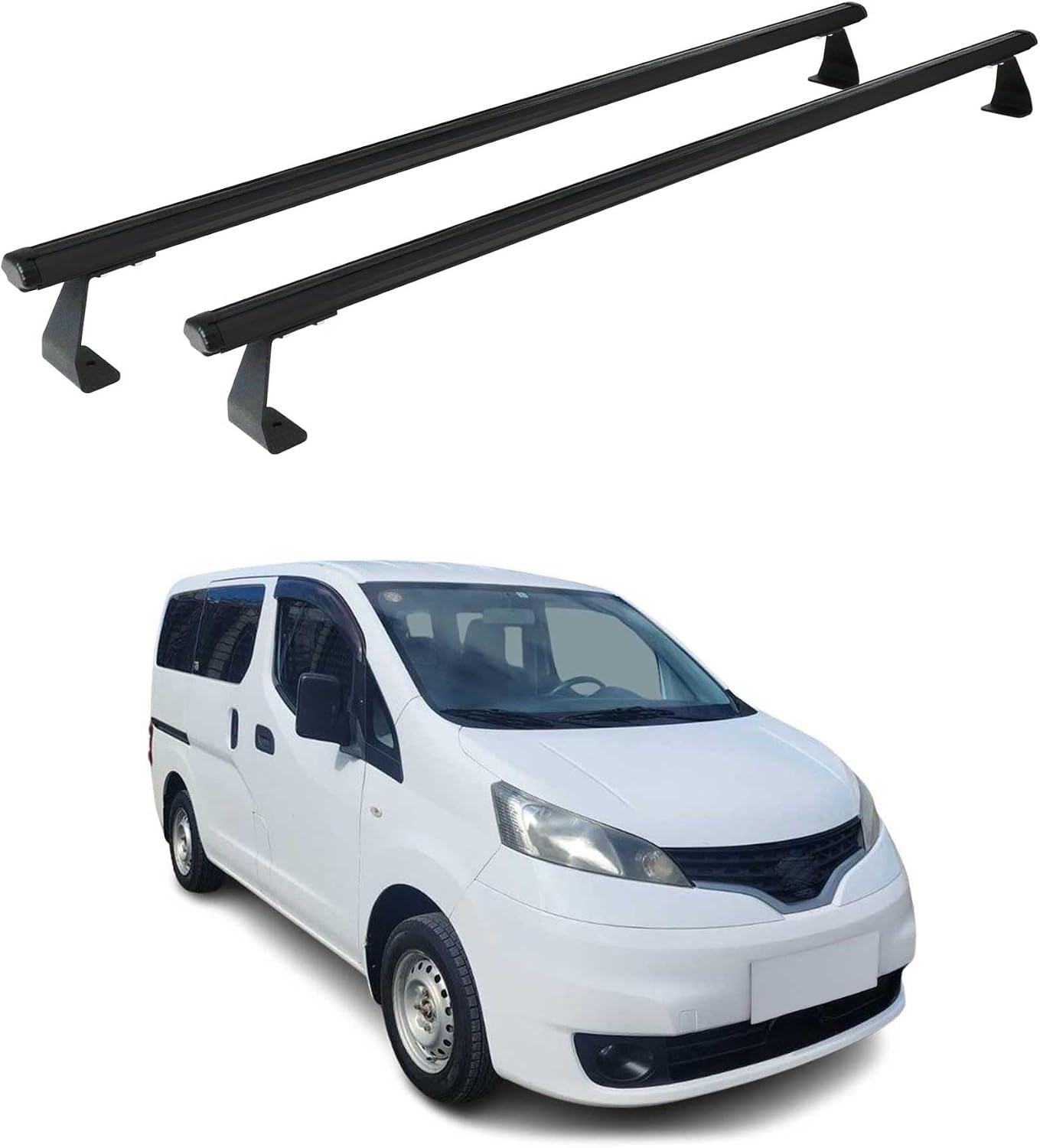 OMAC Heavy Duty Roof Rack Cross Bars Compatible with Nissan NV200 2013-2021 – 2 Pcs – Aluminum Black