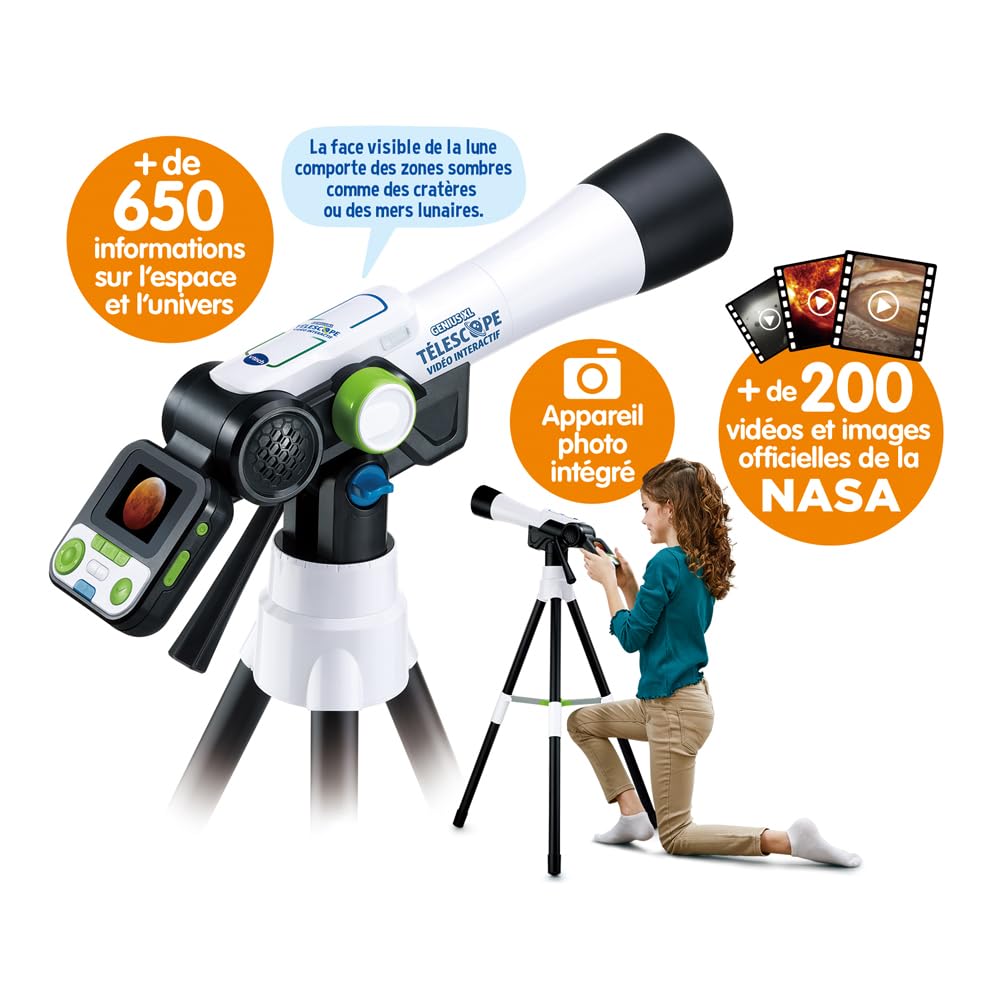 VTech - Genius XL Télescope Vidéo Interactif, Télescope Enfant avec Écran Couleur Numérique, Photos et Vidéos de la NASA, Jouet Scientifique Éducatif, Cadeau Enfant Dès 7 Ans - Contenu en Français