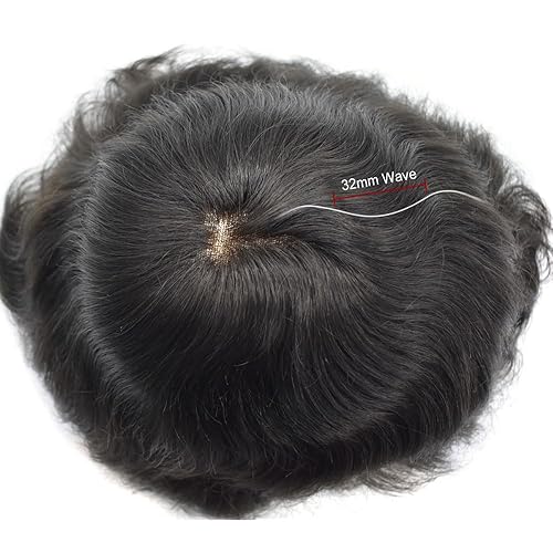 Miniatura 9 de Sistema de reemplazo de piezas de pelo para hombre, cabello humano real, tupé para hombres, línea capilar natural, extensiones onduladas para