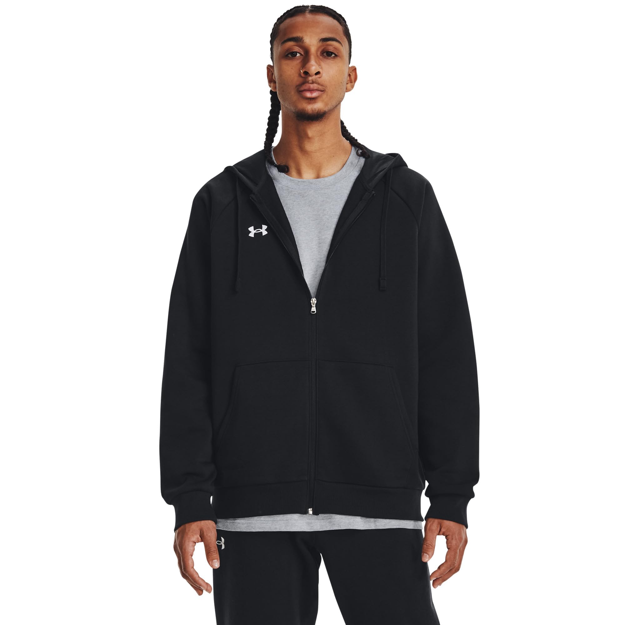 Under Armour Men's Rival Fleece Full Zip Hoodie, (001) Black / / White, 4XL Tall
