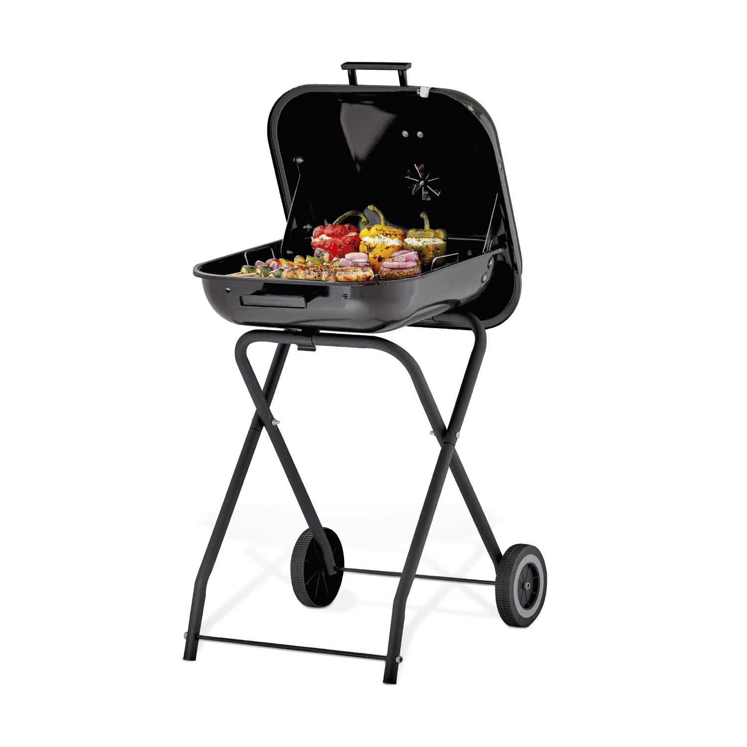 Tower XL Portable Grill with Collapsible Legs & Wheels, Porcelain Enamel Coated Firebowl, Powder Coated Steel Body, Black