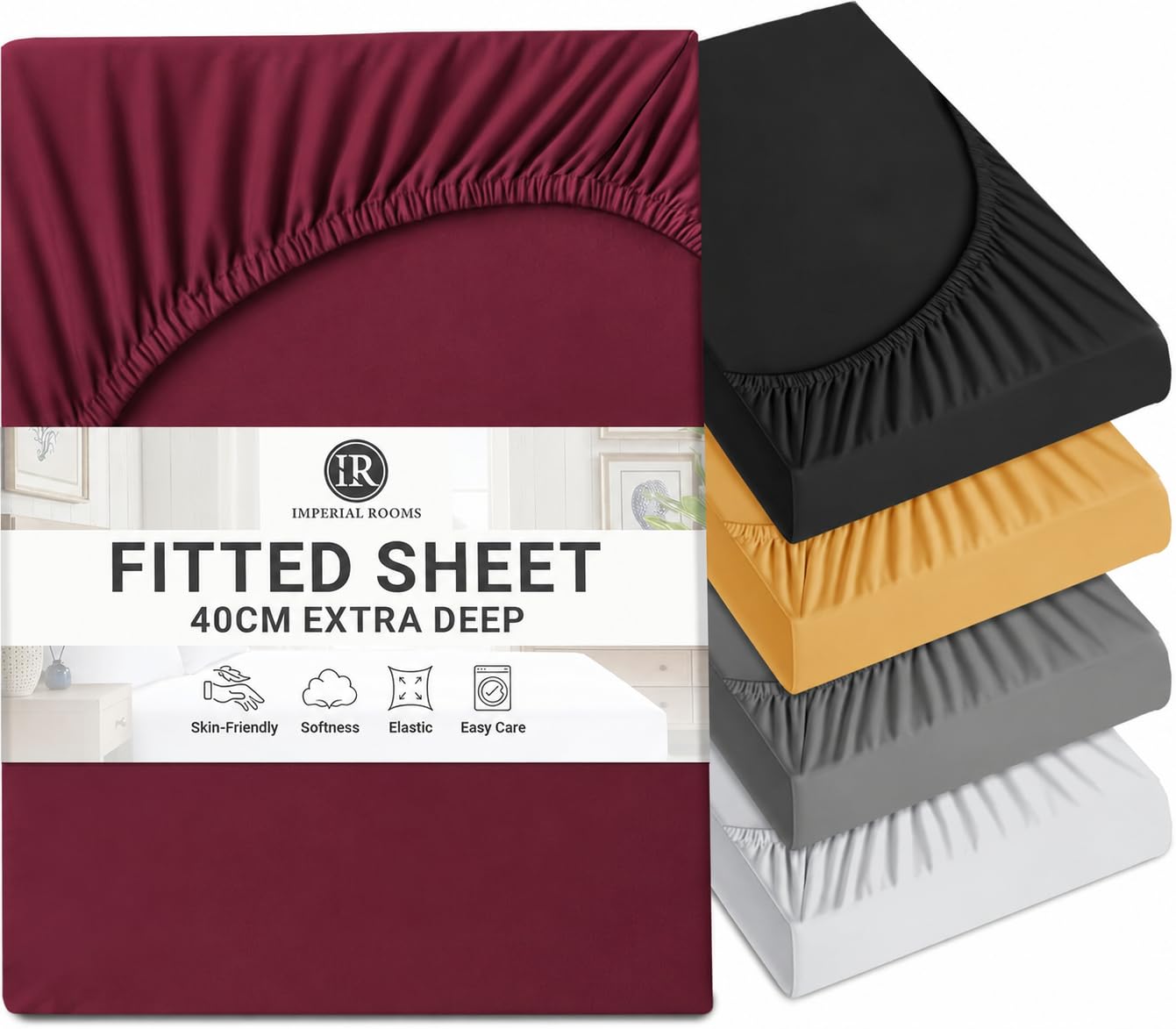 Imperial Rooms King Size Fitted Sheets 40 Cm Extra Deep Pocket Burgundy — image 1
