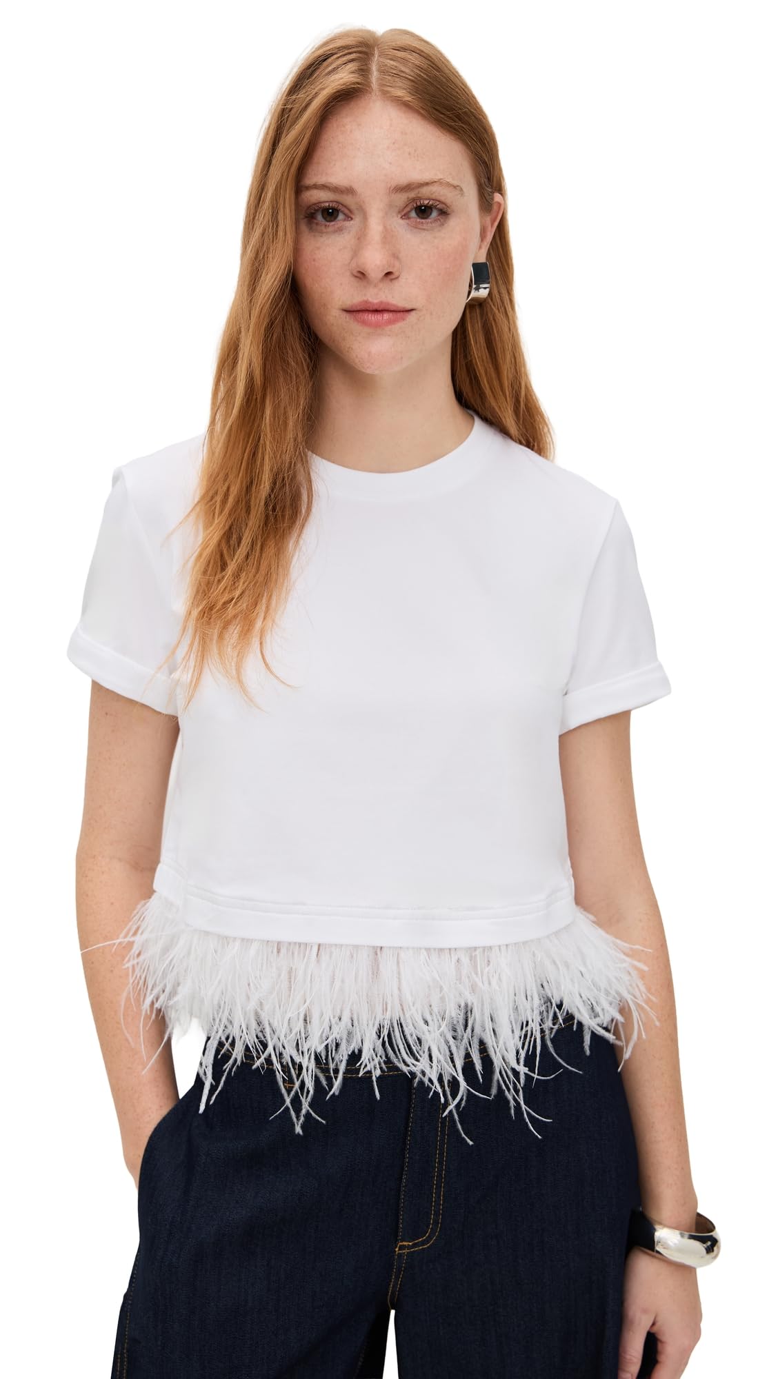 Cinq à Sept Women's Short Sleeve Cropped Feather Tee