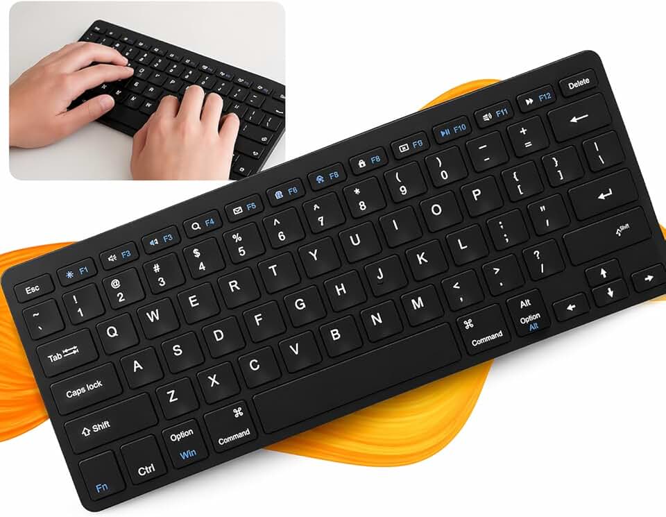 Teclado Bluetooth Ultra Fino sem Fio ABNT2 com Tecla Ç e Command, Compatível com Notebook, Tablet, PC e Celular - Preto