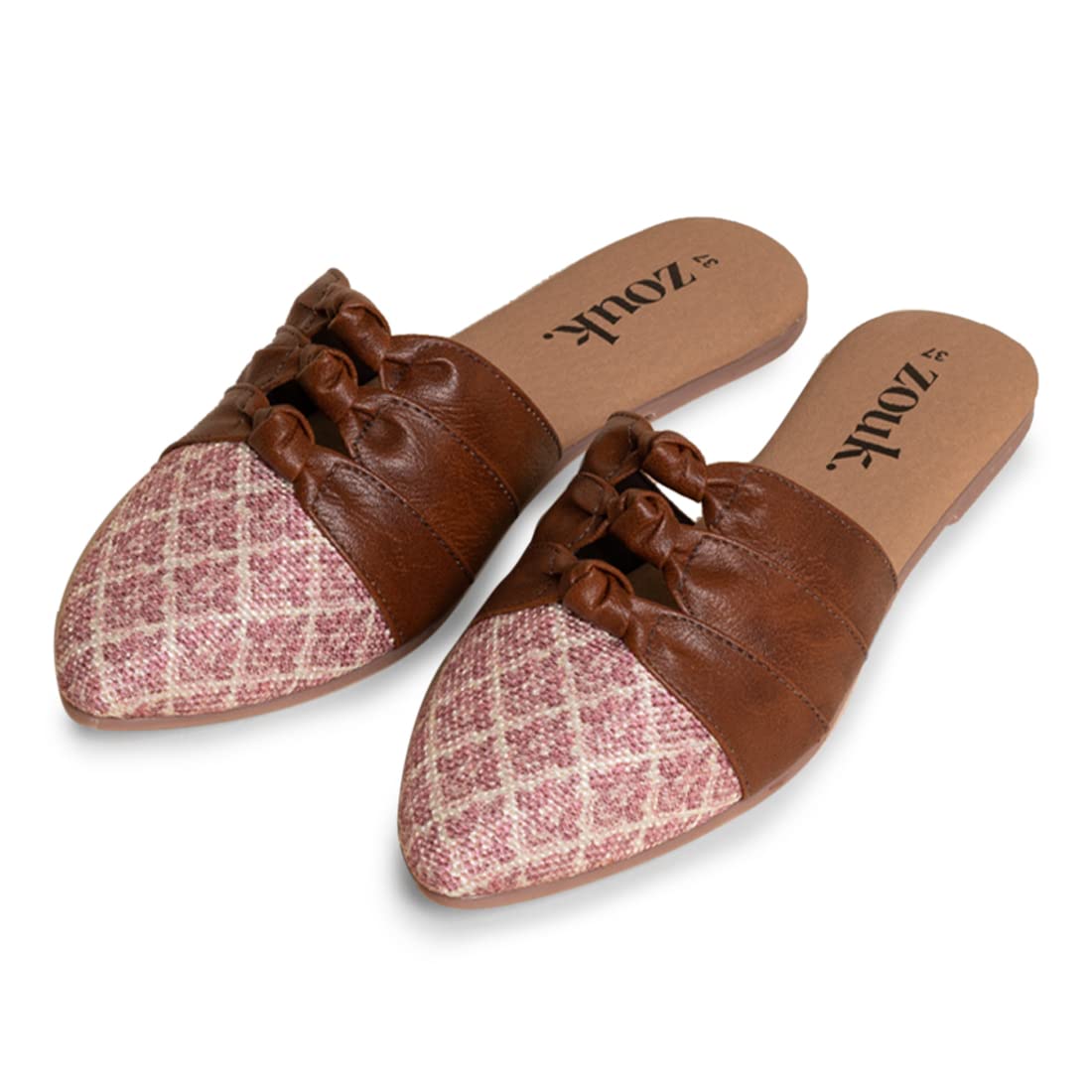 ZOUK Womens Handcrafted Vegan Leather Pink Chamoli Motif Knotted Mule(ZFKM-CM-38) (B0BC4P714D) Amazon Price History, Amazon Price Tracker