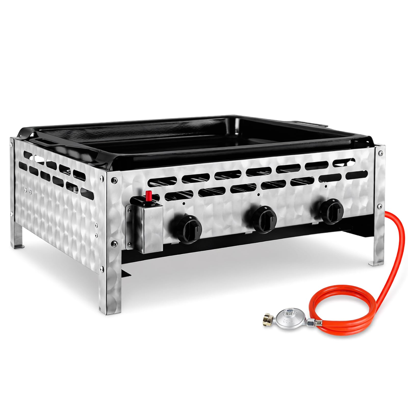 TLSUNNY Grill gazowy ze stali nierdzewnej, 3-punktowy, 12 kW, grill gazowy, komercyjny, profesjonalny garnek gastronomiczny i stołowy z emaliowaną płytą grillową, równomierny grill stołowy do