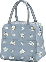 Lunch Bag, Insulated Lunch Bag Cooler Bag Portable Thermal Lunch Bags Organizer Tote Bag for Women Adults Kids Work School Picnic (Daisy Grey Blue)