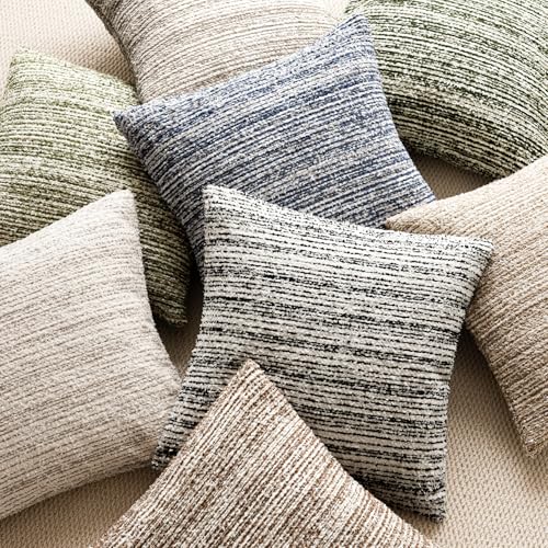 Image of Foindtower Set of 2 Faux Fur Textured Modern Throw Decorative Pillow Covers Square Accent Striped Cushion Sherpa Boho Farmhouse Pillowcase for Couch Sofa Living Room Home Decor 20x20 Inch,Ivory
