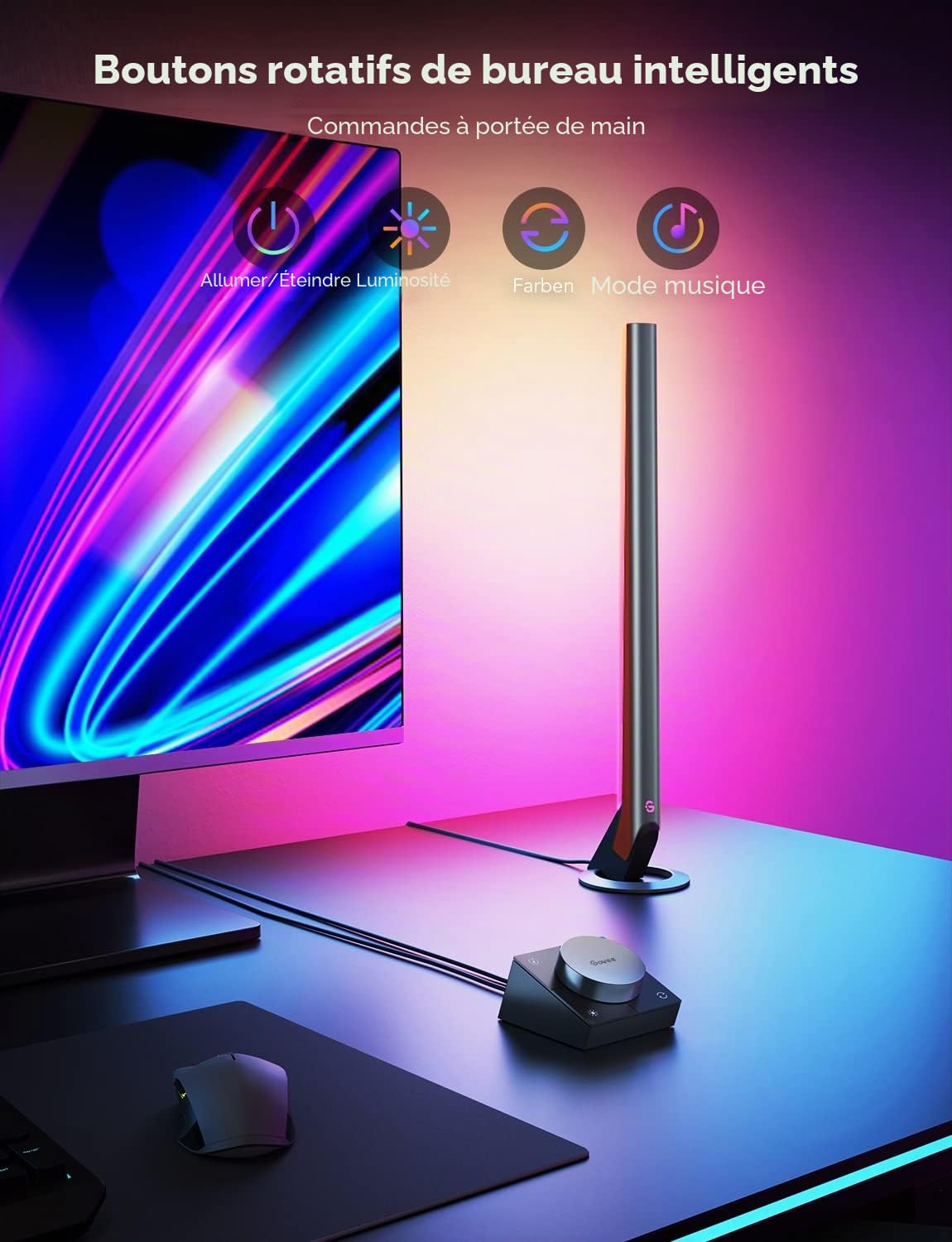 Govee RGBIC 42cm Gaming Lightbar pour PC avec synchronisation musique et contrôle APP, compatible Alexa Google Assistant