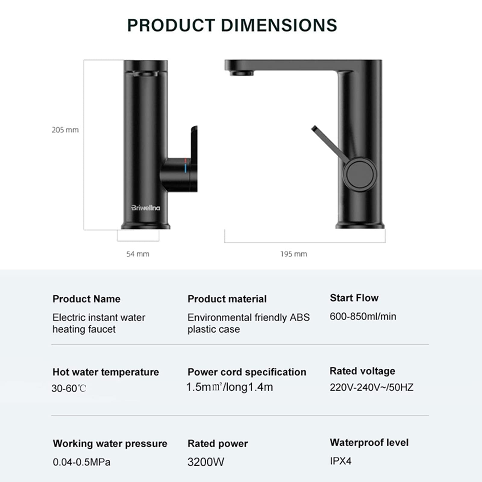 Rubinetto Elettrico per Acqua Calda 3KW, Rubinetto per lavandino del Bagno 2 in 1, rubinetti per Il Bagno, Rubinetto per Acqua Calda istantanea con Geyser per scaldabagno Senza Serbatoio, Rubinetto