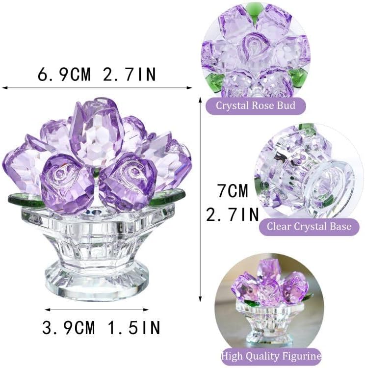 H&D HYALINE & DORA Handcraft Crystal Purple Rose Flower Figurine with Crystal Base, Glass Rose Flower Gift for Women on Christmas Day Mother's Day Wedding Party Valentine's Day - Image 4