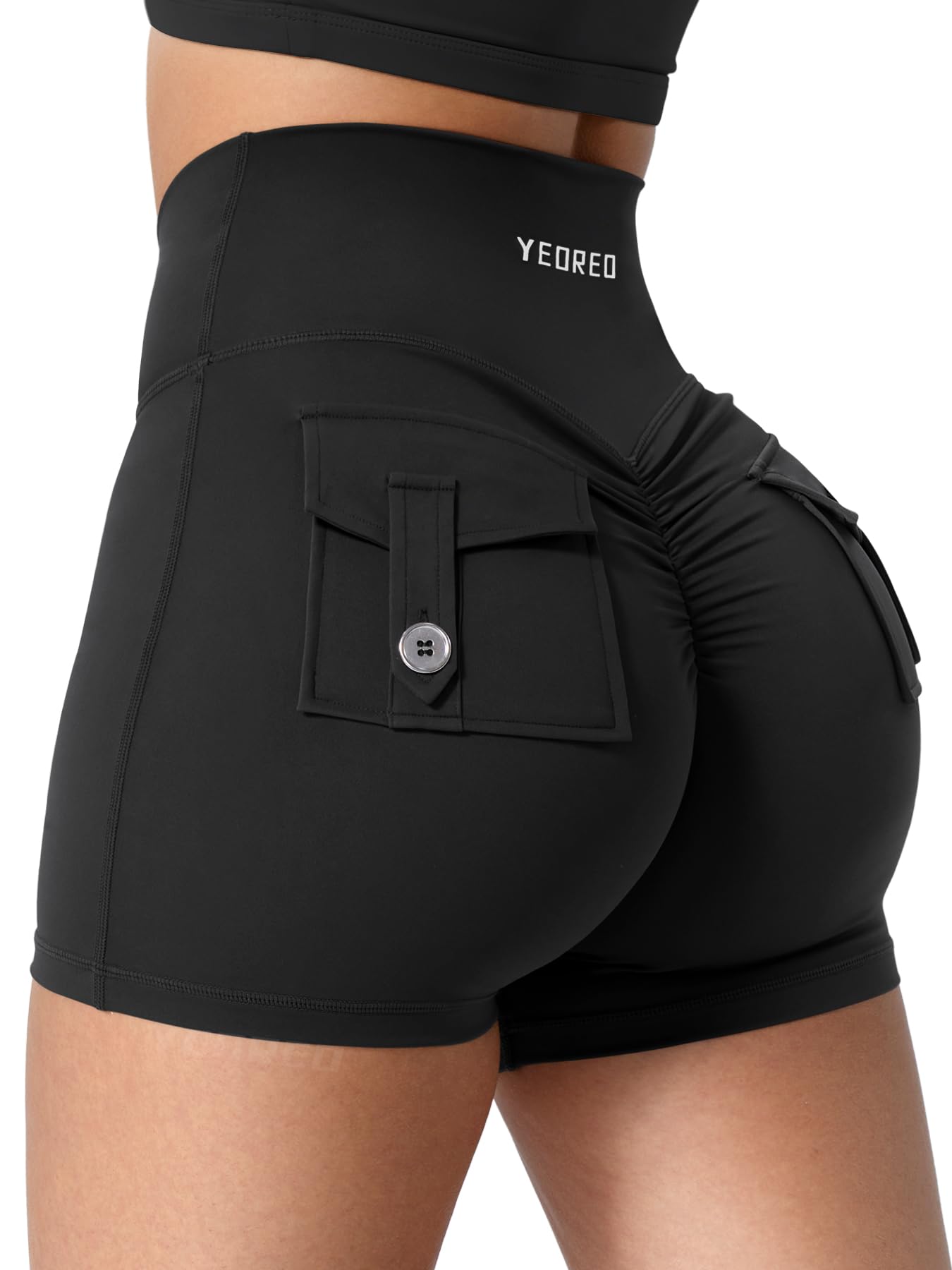 YEOREO CoreFlex Scrunch Workout Shorts with Pockets Charm Gym Biker Shorts for Women High Waisted Booty Yoga