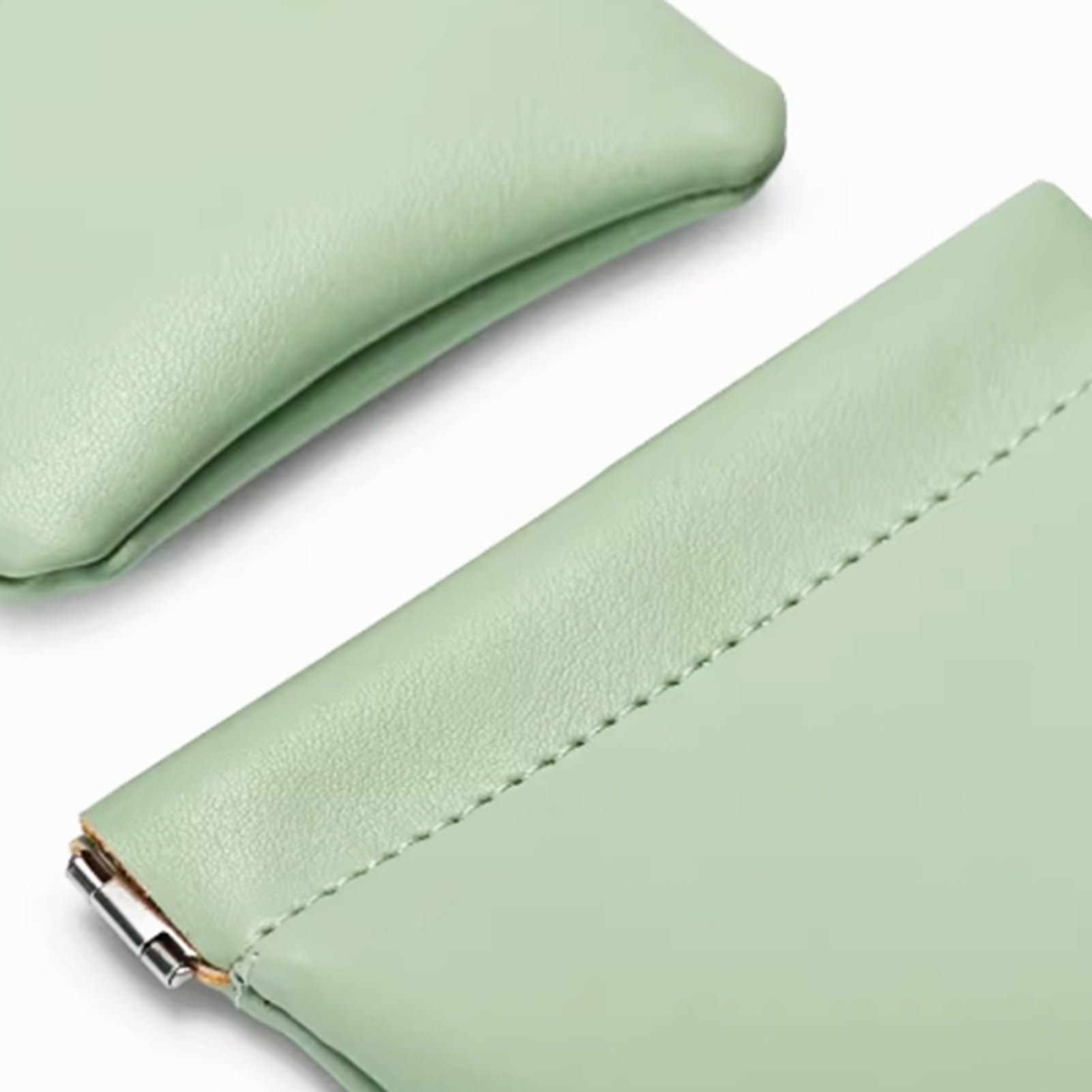 AJOJO 4 Pcs Lambskin Pocket Cosmetic Bags, 4 Size Waterproof Portable No Zipper Self-Closing Cute Small Makeup Pouch for Women, Pu Leather Bag for Cosmetics Headphones Jewelry (Green) 4