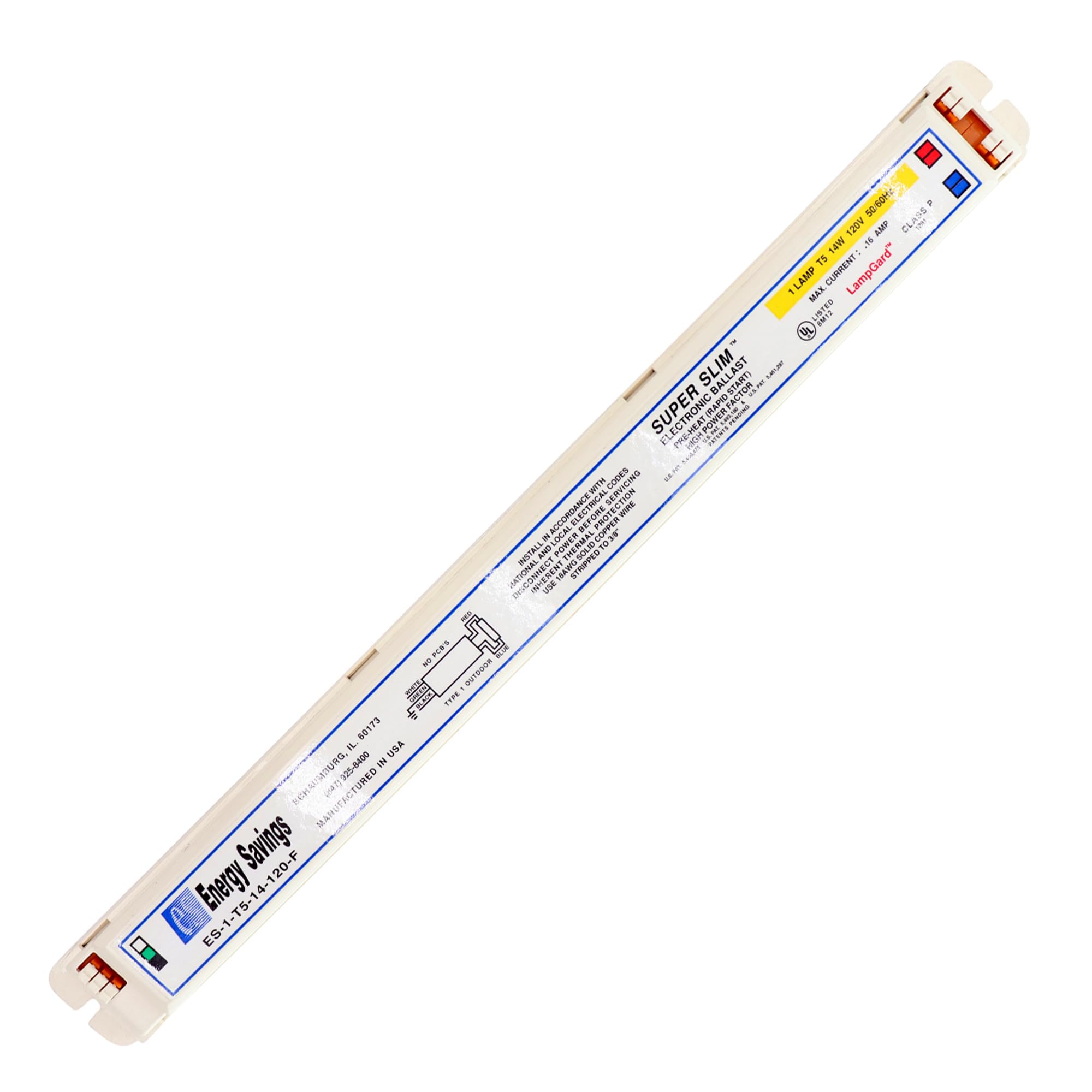 Energy Savings ES-1-T5-14-120-F Fluorescent Ballast, 1-Lamp, F14T5, 14W T5, 120V