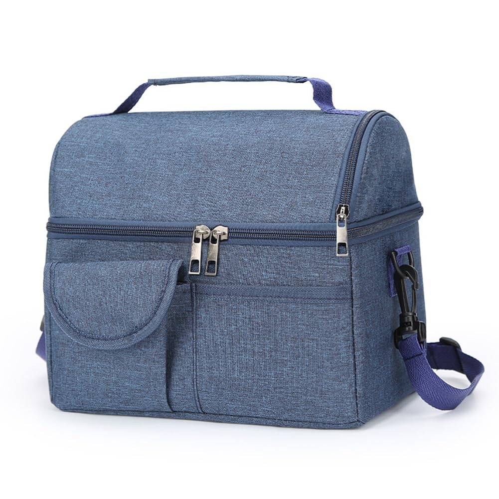 Large Insulated Lunch Bag for Women Men Insulated Lunch Tote Bag with Adjustable Shoulder Strap Dual Compartment Lunchbox