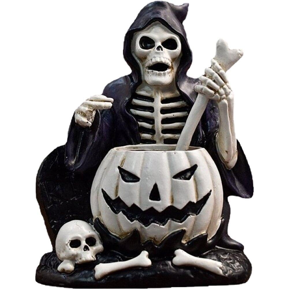 Squelette citrouille d'Halloween statuette artisanale résine
