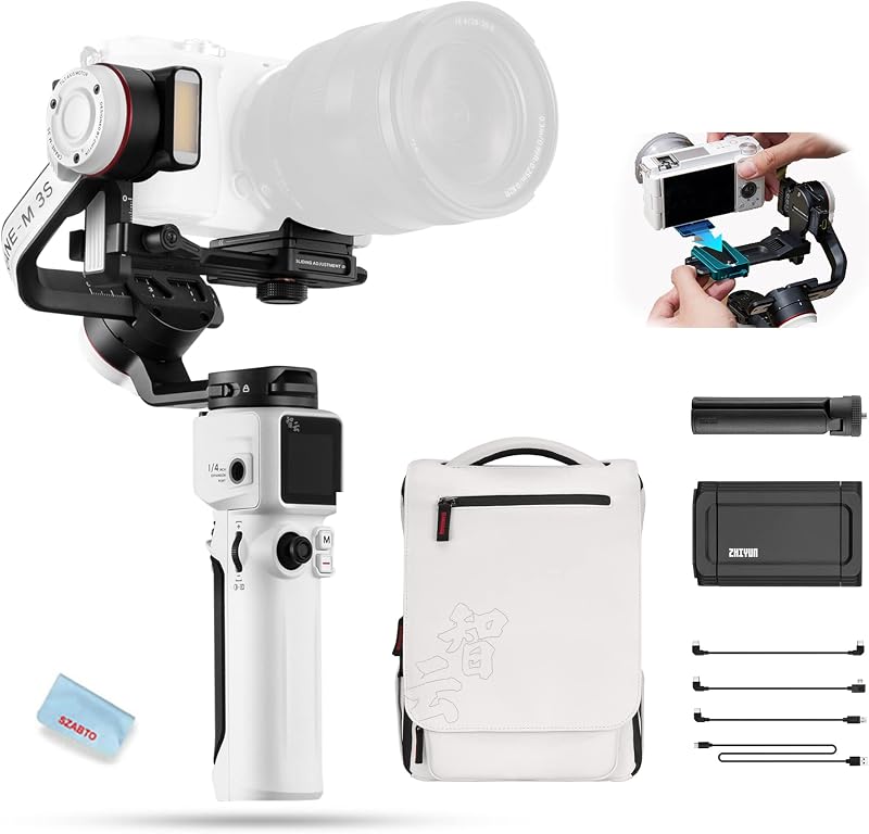 Crane-M3S Combo 3-Axis Handheld Gimbal Stabilizer for Mirrorless Camera Smartphone Action Cams,Phone Clip Tripod Backpack Included,All in One Design