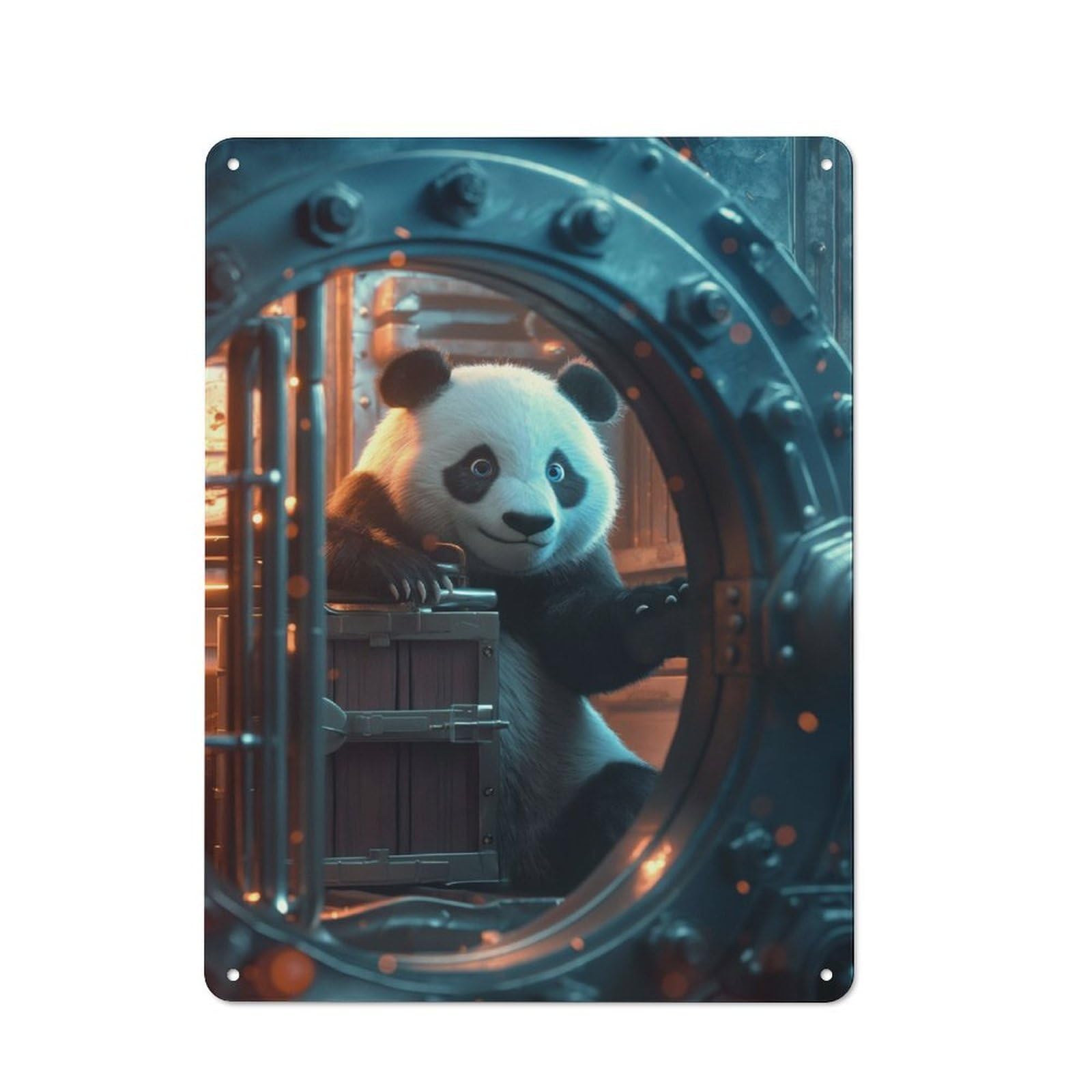Cute Panda Bank Vault Character Metal Wall Decor 40x30cm, Vintage Metal Sign for Home, Shop, Pub Or Studio Wall