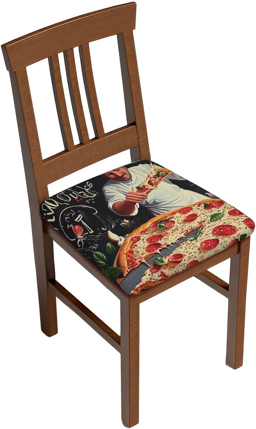 Chef Pizza Print Square Cushion Covers 6 Pcs Set Elastic Non-Slip Seat Cushion Slipcovers Pet Furniture Protectors for Chair, Sofa