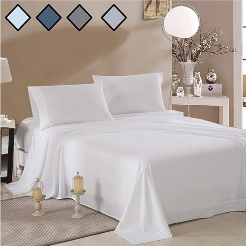 Miniatura 2 de Juego de sábanas de 1500 hilos 100% algodón, extra suave, algodón egipcio de calidad hotelera de lujo, juego de 4 piezas, color blanco Queen para