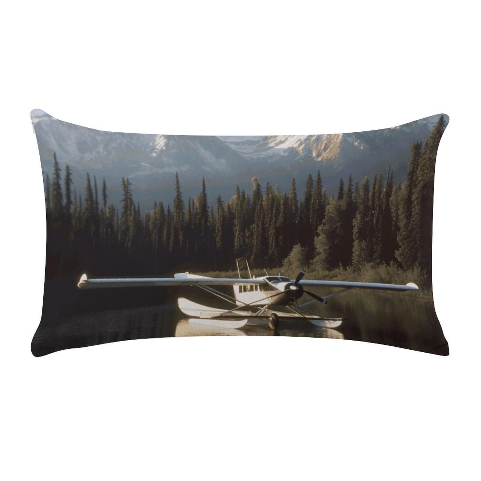 Airplane on Lake Pillow Cases for Sofa, Super Soft Plush Pillow Cover with Zipper, Luxury Cozy Pillow Shams for All Seasons, Lightweight Pillowcases for Bedroom, 12" X 20"