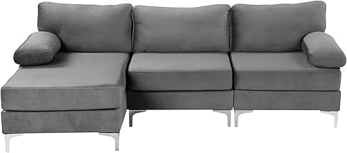 Miniatura 200 de Sofá modular moderno en forma de L, con diván extra ancho y patas doradas Gris,Negro -,Verde,Naranja,Gris oscuro,marino,Púrpura