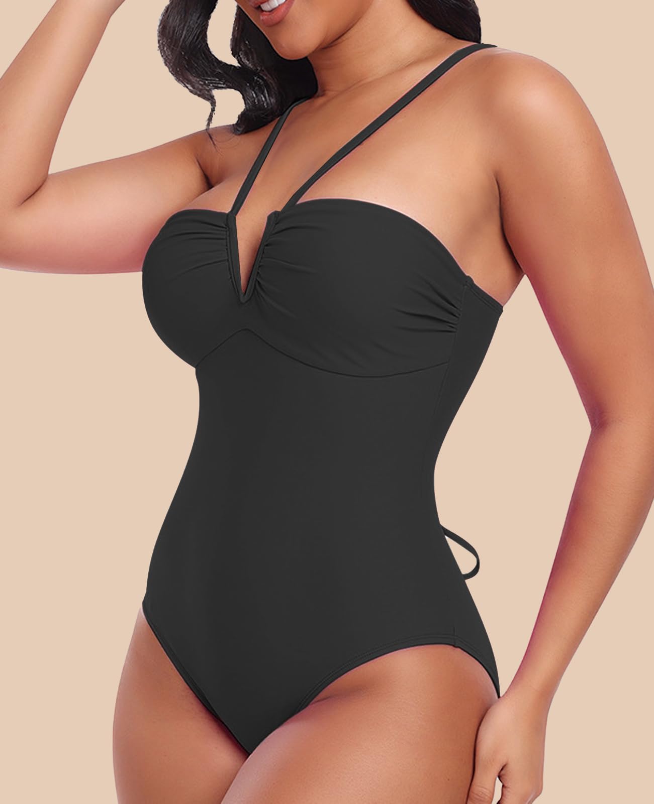 Bañadores Mujer Cuello en V Trajes de Baño una Pieza para Mujer Correas Espaguetis Push Up Cintura Alta Vientre Plano Sexy Bañador Natacion Monokini