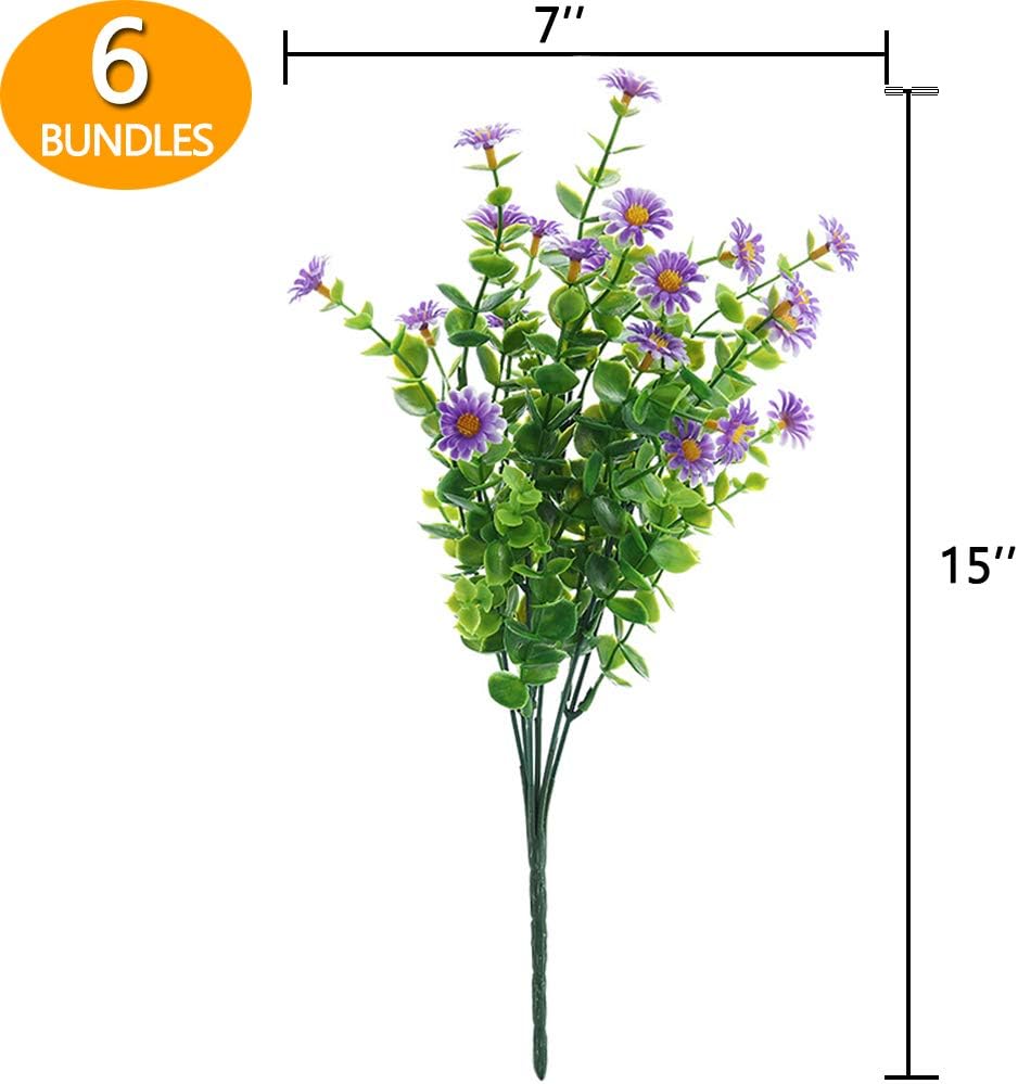 GREENRAIN 18 Bundles Artificial Daisy Flowers Outdoor Fake Flowers for Decoration No Fade Faux Plastic Flower Garden Porch Window Box Décor (Purple)