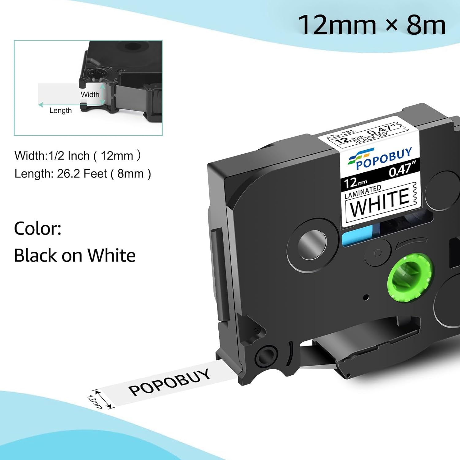 12mm 0.47 Laminated White Tape Compatible for Brother P-Touch TZ231 TZ-231 TZe-231 TZe231 1/2'' Label Tape for PT-D210 PT-D220 PT-D400 PT-D600 PT-H110 Label Maker, 10 Pack
