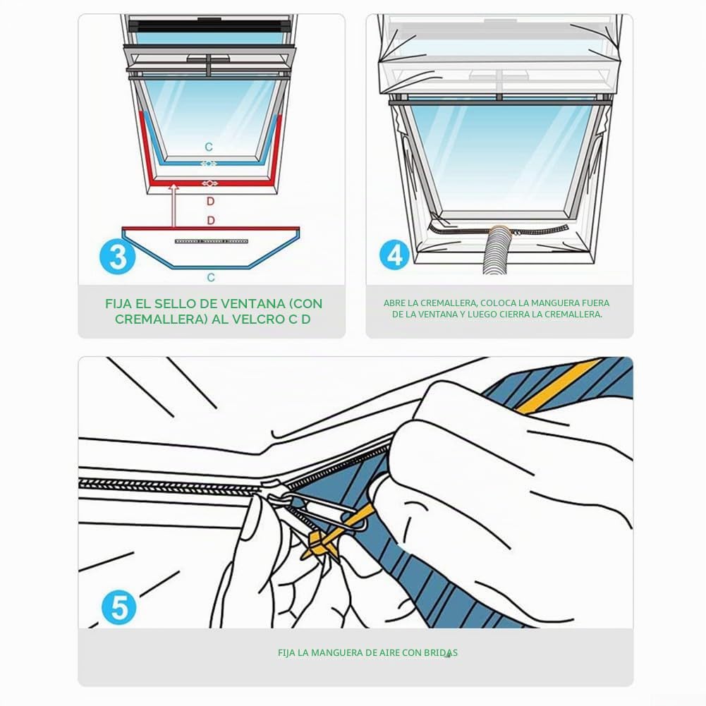 Sellador de ventanas para climatizadores móviles, ventanas de tejado, parada de aire caliente para colocar en ventanas oscilantes, ventanas de aire acondicionado, 230 cm x 2