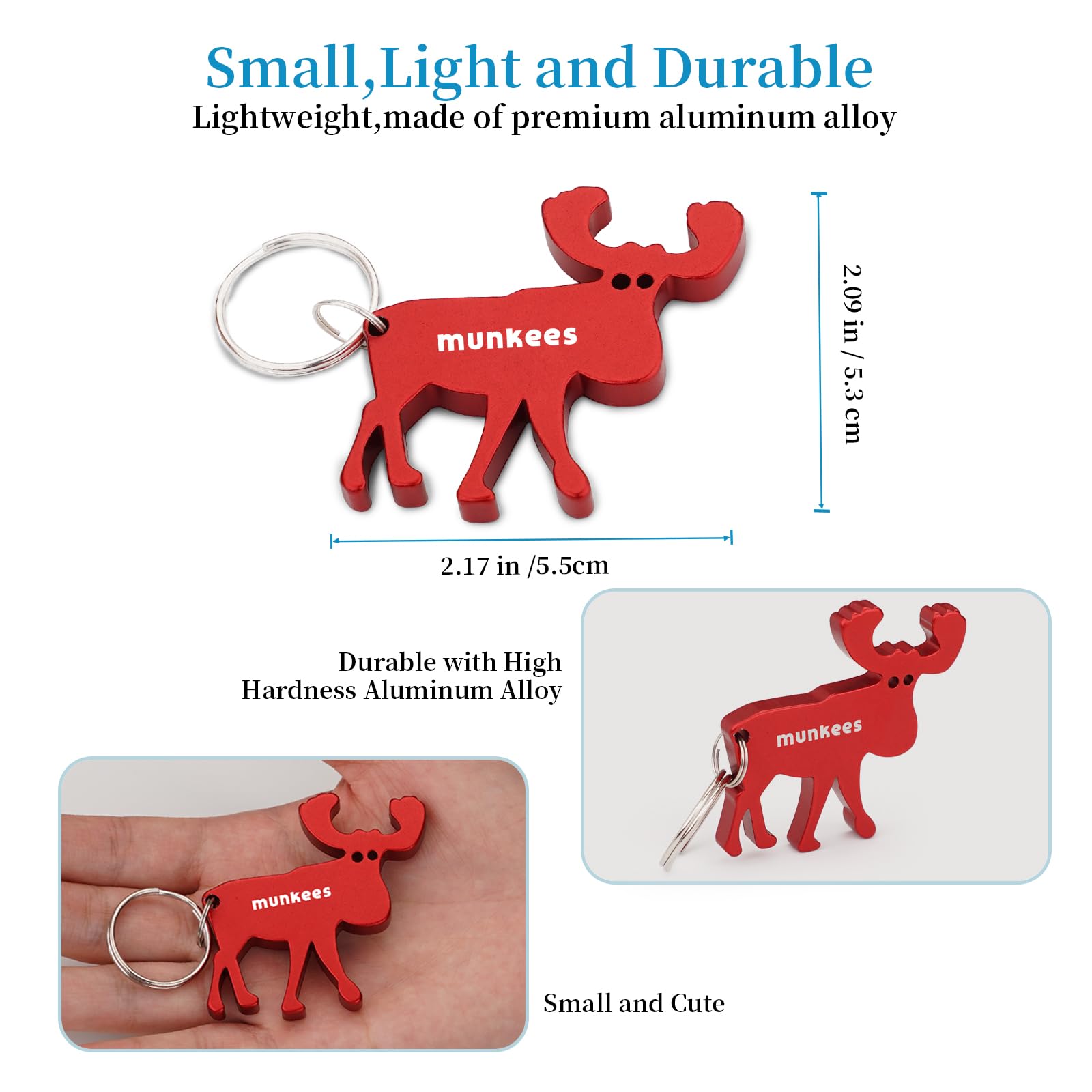 Munkees Animal Bottle Opener Keychains - Mini Land Animal Key Rings For Beer, Wine & Cans