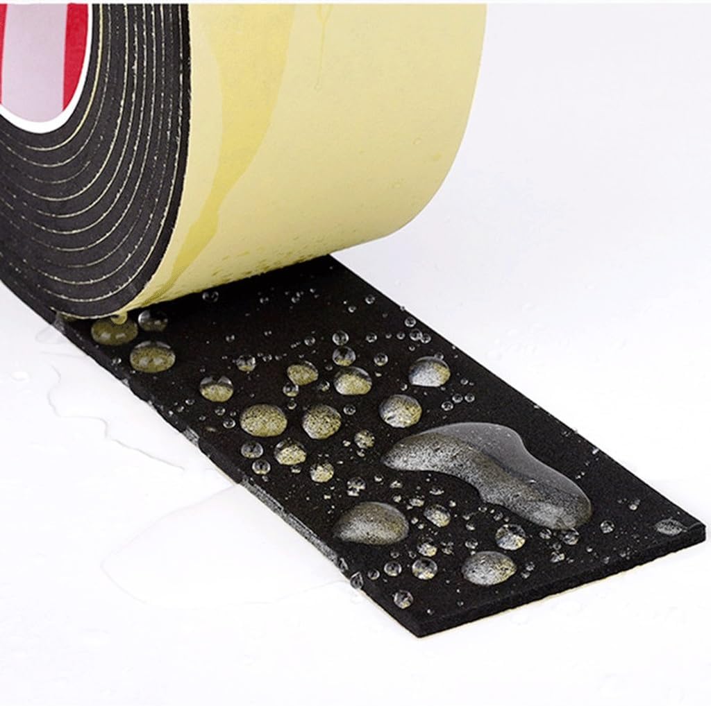 Foam Tape, 10M EVA Black Foam Sponge Rubber Strip Tape, Strong Adhesive Anti-Collision Window Door Seal Strip Weather Stripping(10M x 25mm x 1mm)