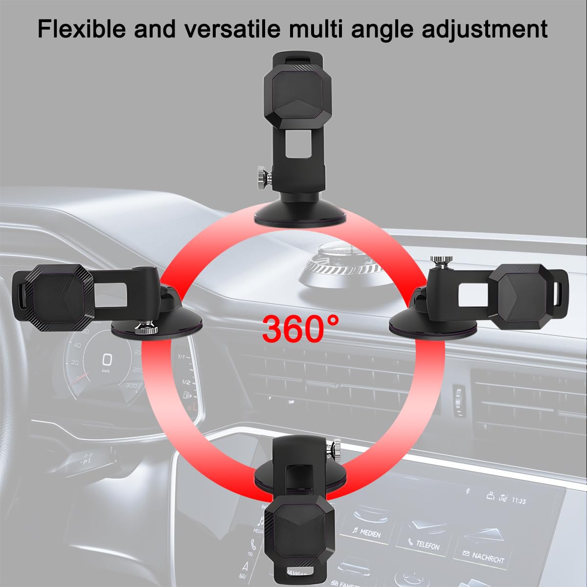 Giunto Sferico 360 Porta Cellulare Auto 3 In 1 - Universale Per Parabrezza, Cruscotto E Bocchette Aria Accessorio Auto - Foto 2