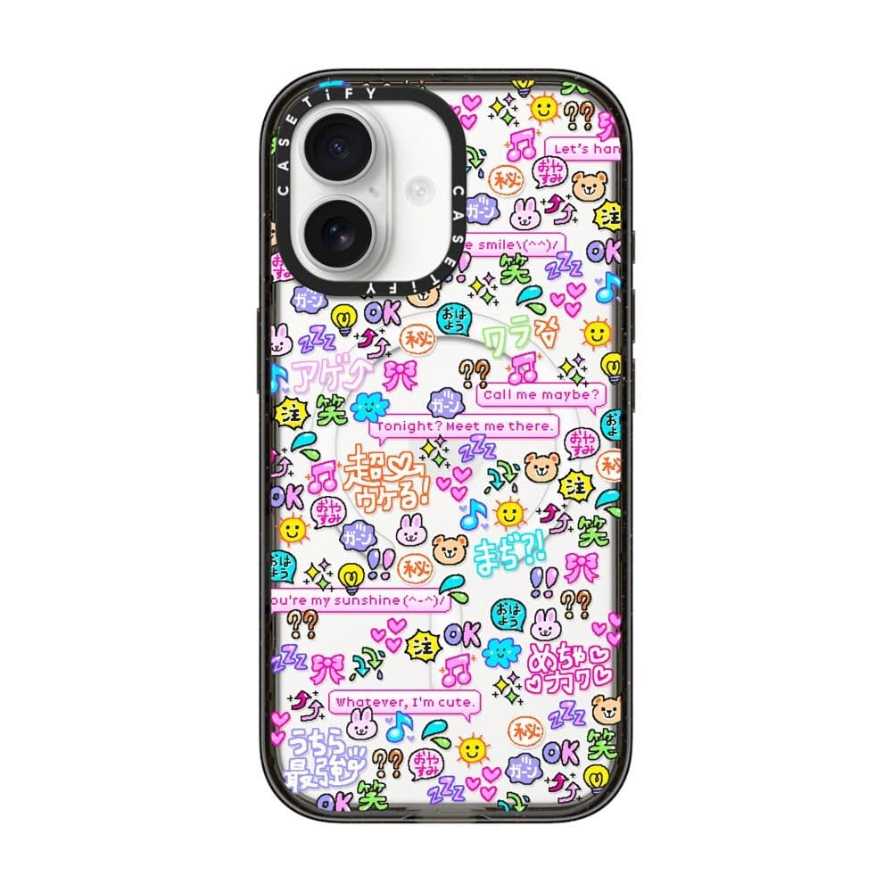CASETiFY インパクト iPhone 17 ケース [MagSafe対応/薄型 軽量/耐衝撃] - Emoji Paradise - クリア ブラック
