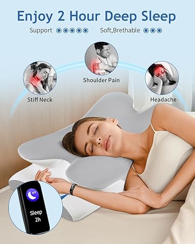 Miniatura 2 de Almohada cervical para el cuello para aliviar el dolor, almohadas de espuma viscoelástica de contorno para dormir, almohada ergonómica ortopédica de