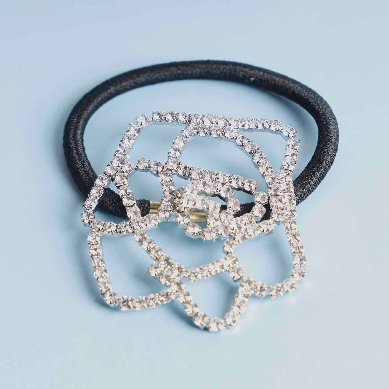 Amazon.com : Yheakne Rhinestone Flower Hair Tie Scrunchies  display picture 2