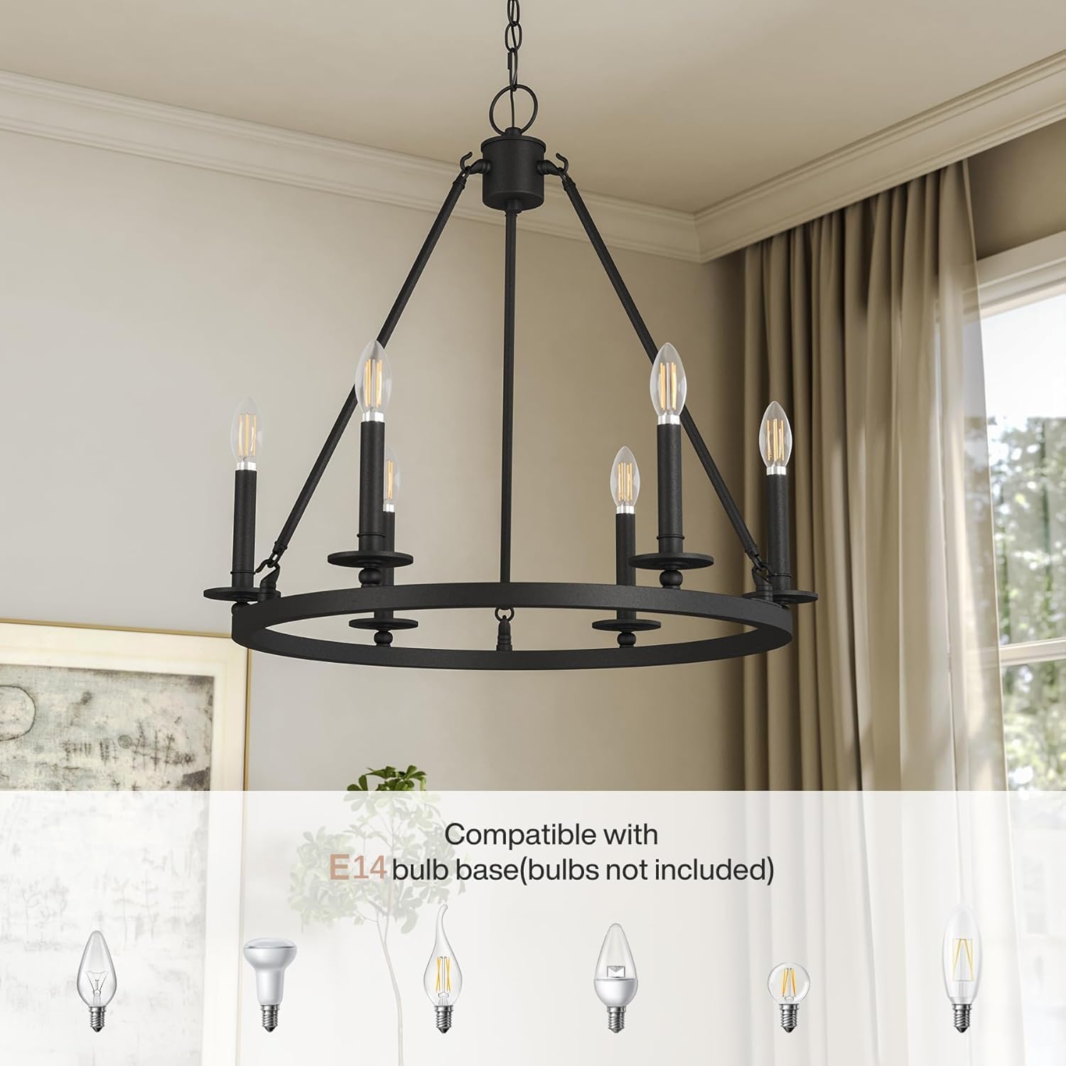 Tribesigns Kronleuchter Vintage Deckenleuchte Schwarz, 6 Flammig Hängelampe Wohnzimmer mit E14 Fassung, Industriell-Moderner Kronleuchter für Schlafzimmer, Küche, Flur, Eingangsbereich, Wohnzimmer
