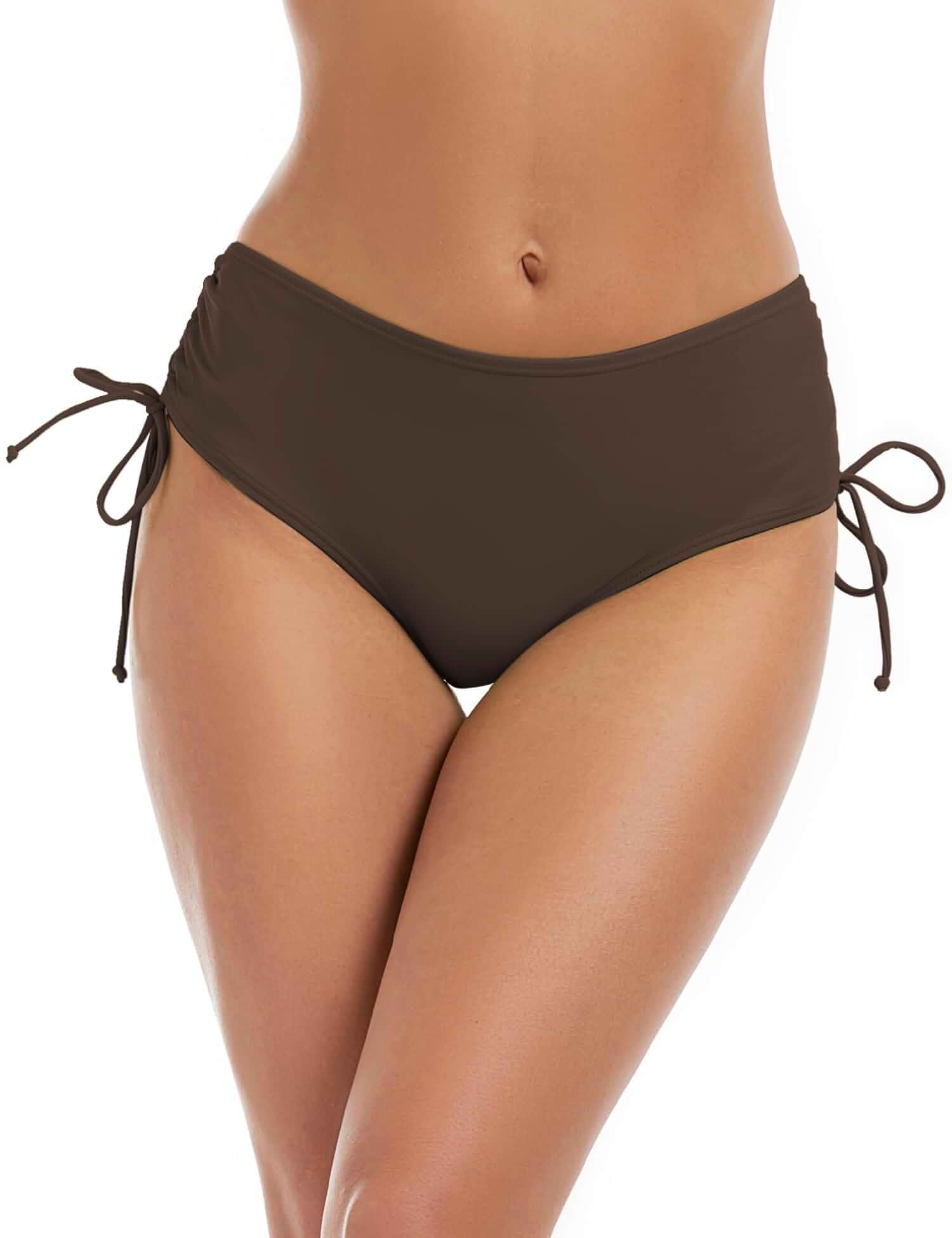 Bonneuitbebe Women's Bikini Bottoms Mid Waisted Full Coverage Swim Bottoms Adjustable Tie Side, Full Lining, High Elastic Bathing Suit Bottoms, Swimsuit Bottoms for Swimming, Pool, Beach