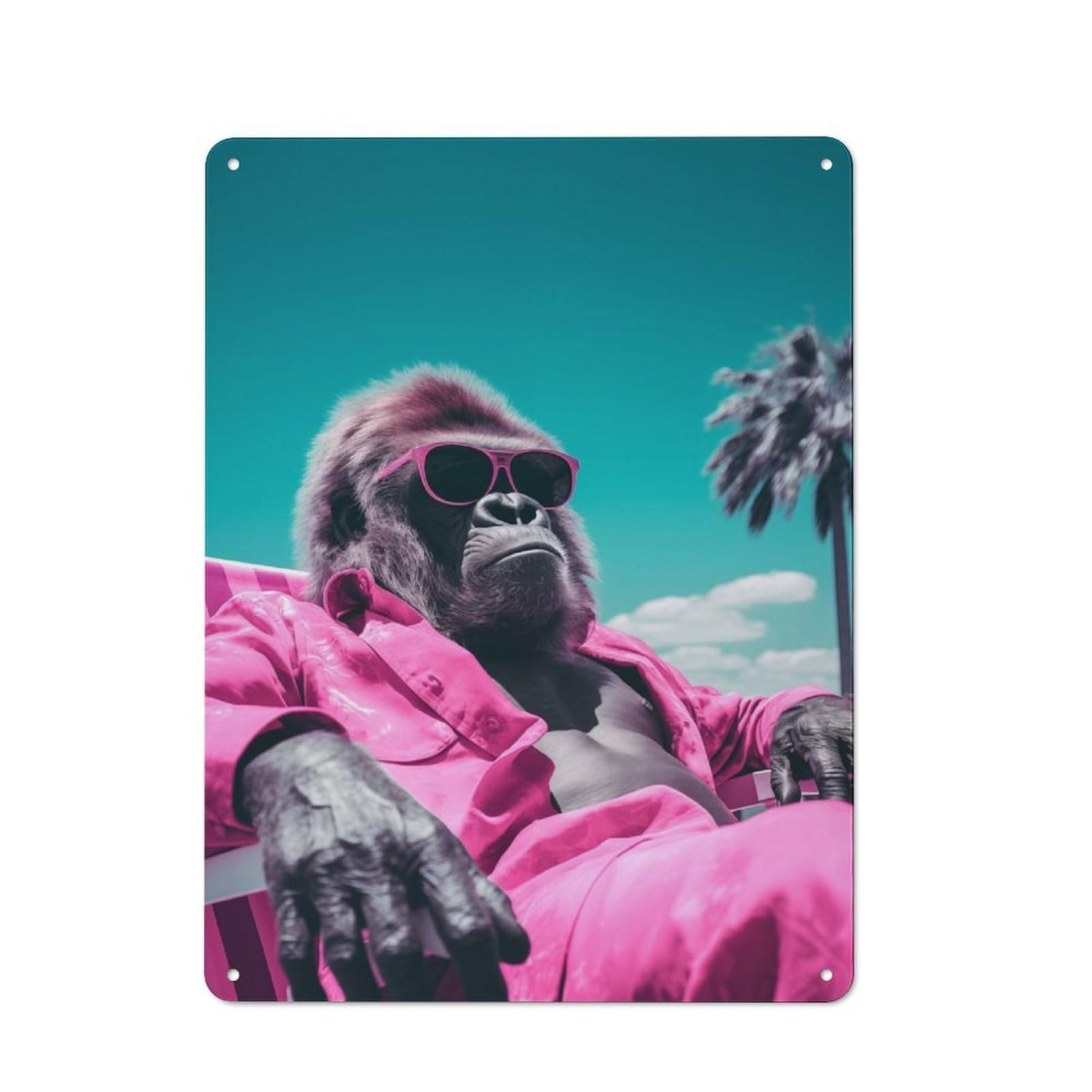 Junmoney Cool Gorilla Sunglasses Metal Sign 40X30cm With For Hallway Wall, Retro Decor, Autumn Home Decor For Collectors Of Metal Signs