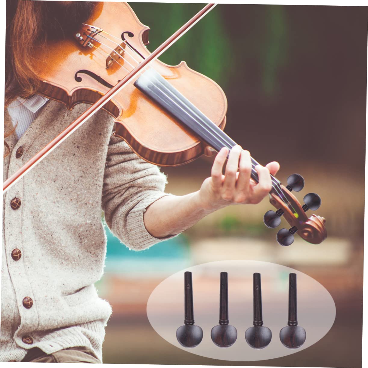 Zubehör 4 Stück Tragbar und Elegant aus Ebenholz Wirbel mit Vorgebohrten Löchern in Schwarz für Geigen für Selbstgemacht Violine
