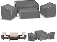 Vista 7 de Gasadar Funda para muebles de patio, fundas impermeables para muebles de exterior, sofá biplaza, silla y mesa auxiliar, beige y marrón