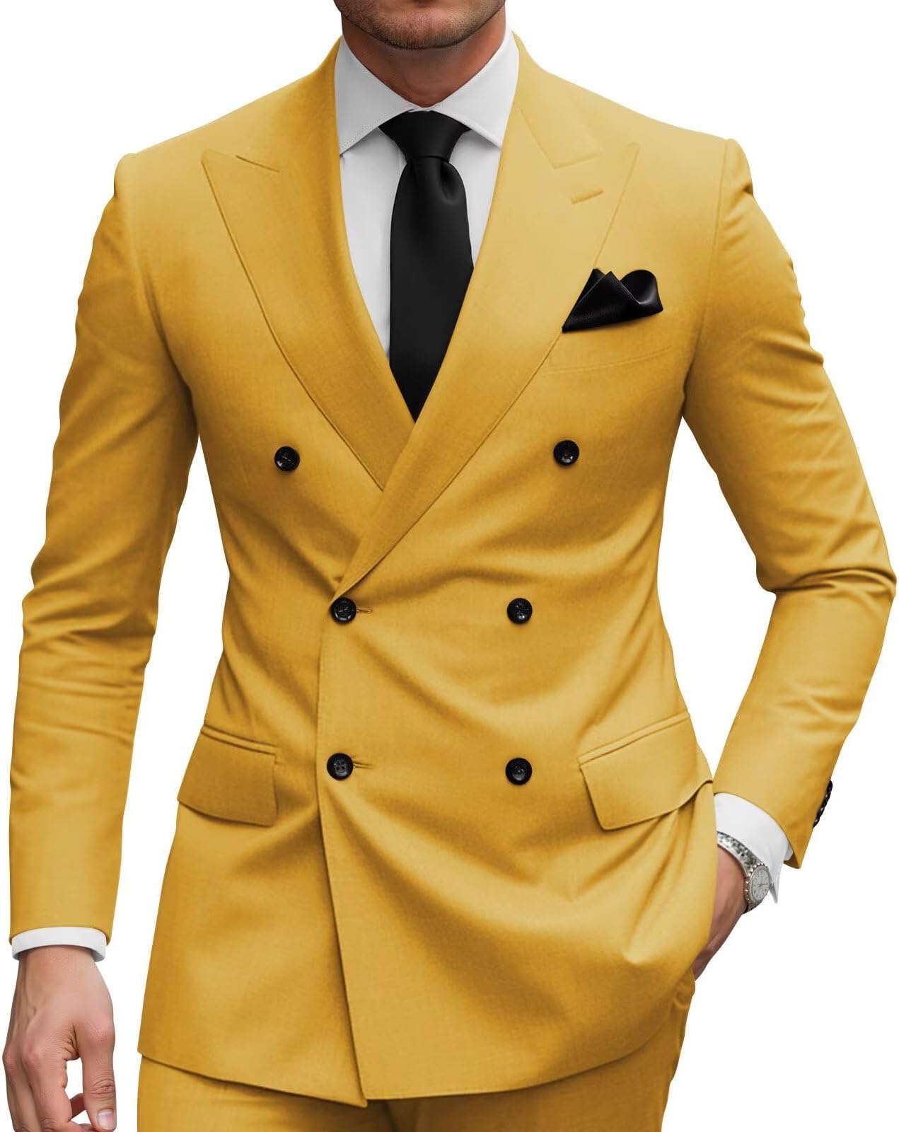 Double Breasted Suit Men 2 Piece Slim Fit Suits for Men Double Breasted Blazer Pants Wedding Business Prom Party