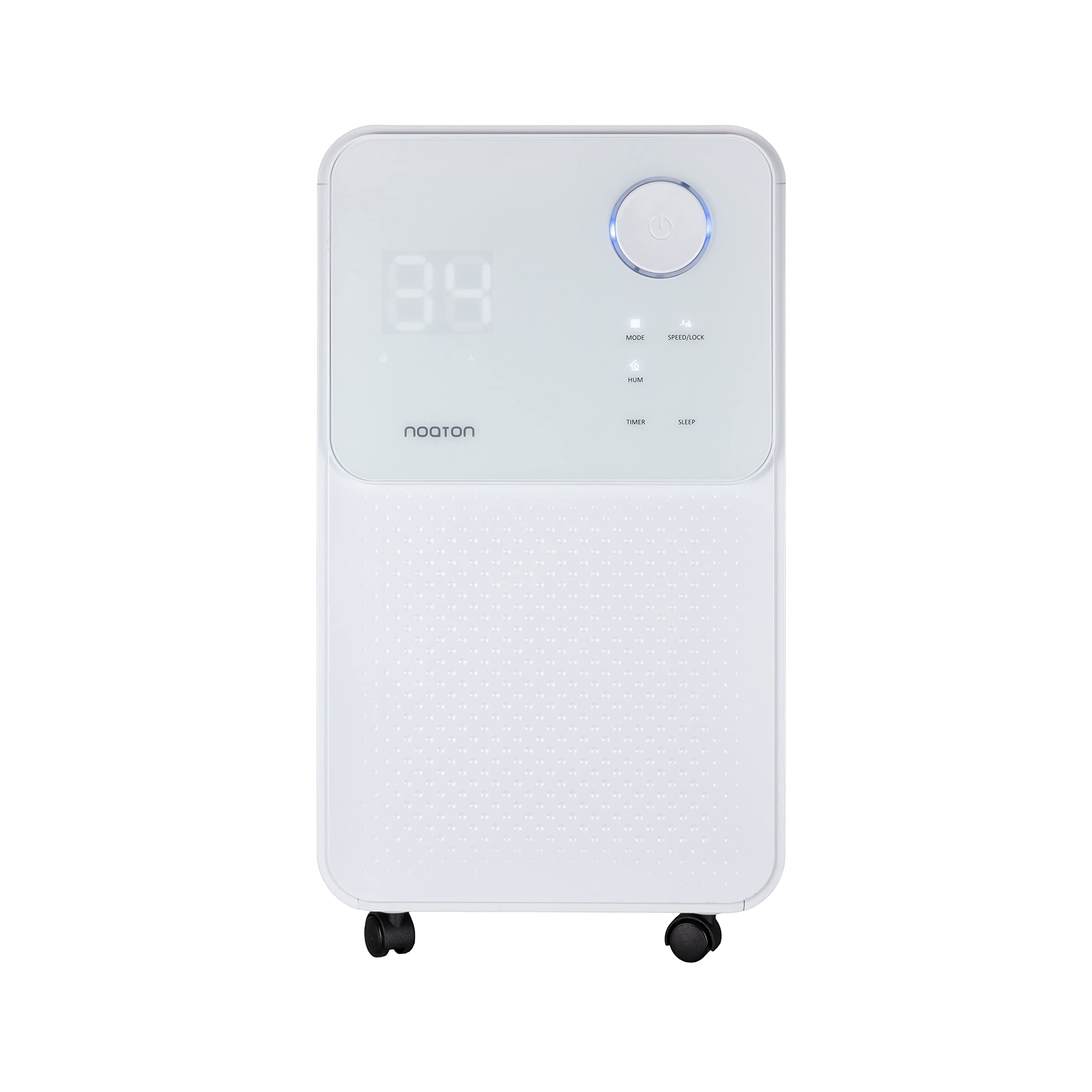 Deshumidificador y purificador de aire Noaton DF 4114, máximo 13,5 l/día, para espacios de hasta 25 m²/63 m3, máximo 180 W, Drenaje Continuo, Secado de Ropa, Temporizador 24h, Filtro de Carbón, R290