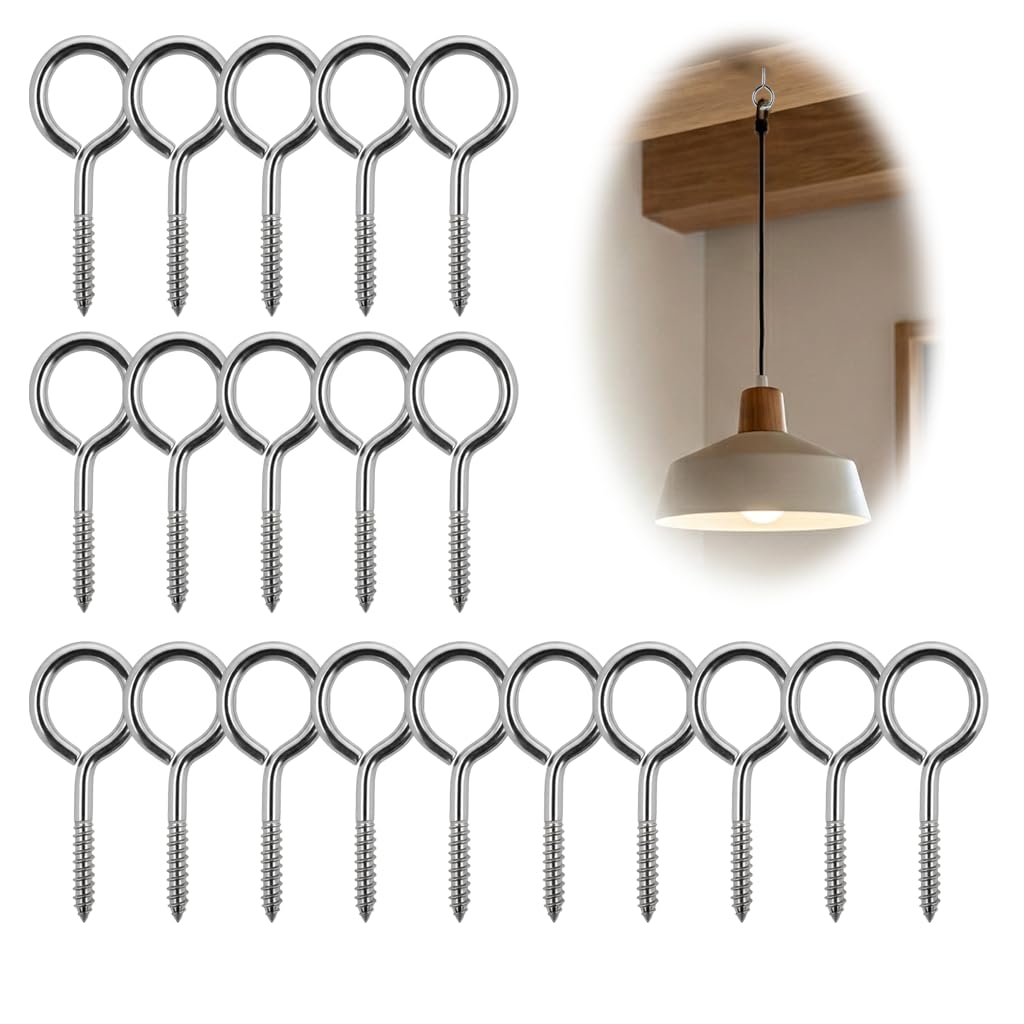 SouStar 20Pcs Screw-in Vine Eyes 65mm Heavy Duty Eye Bolts 304 Stainless Steel Eyelet Screws Anti-Rust Metal Ring Hooks for Wood Climbing Plants Garden Wire Curtain Hanging