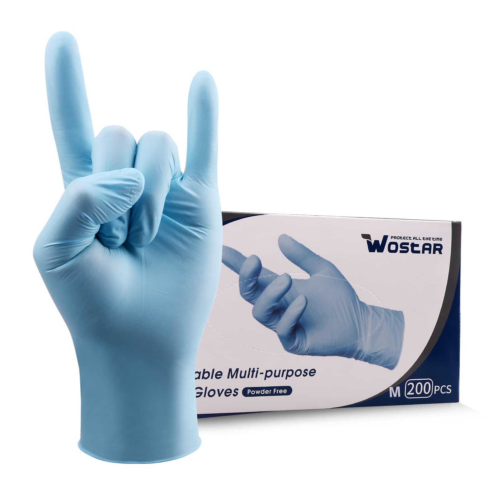 Wostar Nitril Einweghandschuhe 3 Mil 200 Stück, latexfreie Sicherheits-Arbeitshandschuhe für Lebensmittel-Griff oder industrielle Verwendung (blau, mittel, 200 Stück)