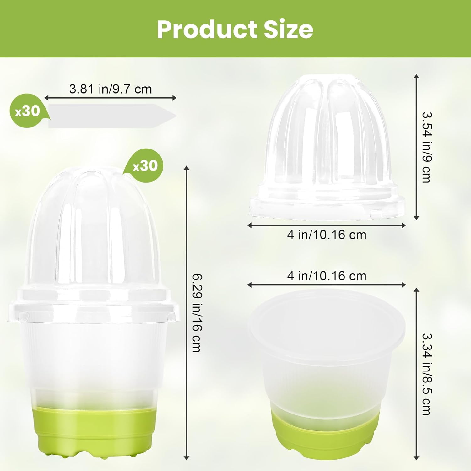 Sckee Clear Nursery Pots for Plants with Lid,30 Packs 4 inch Plastic Seed Starting Pots with Drainage Holes Plant Nursery Pots Silicone Base - Image 4