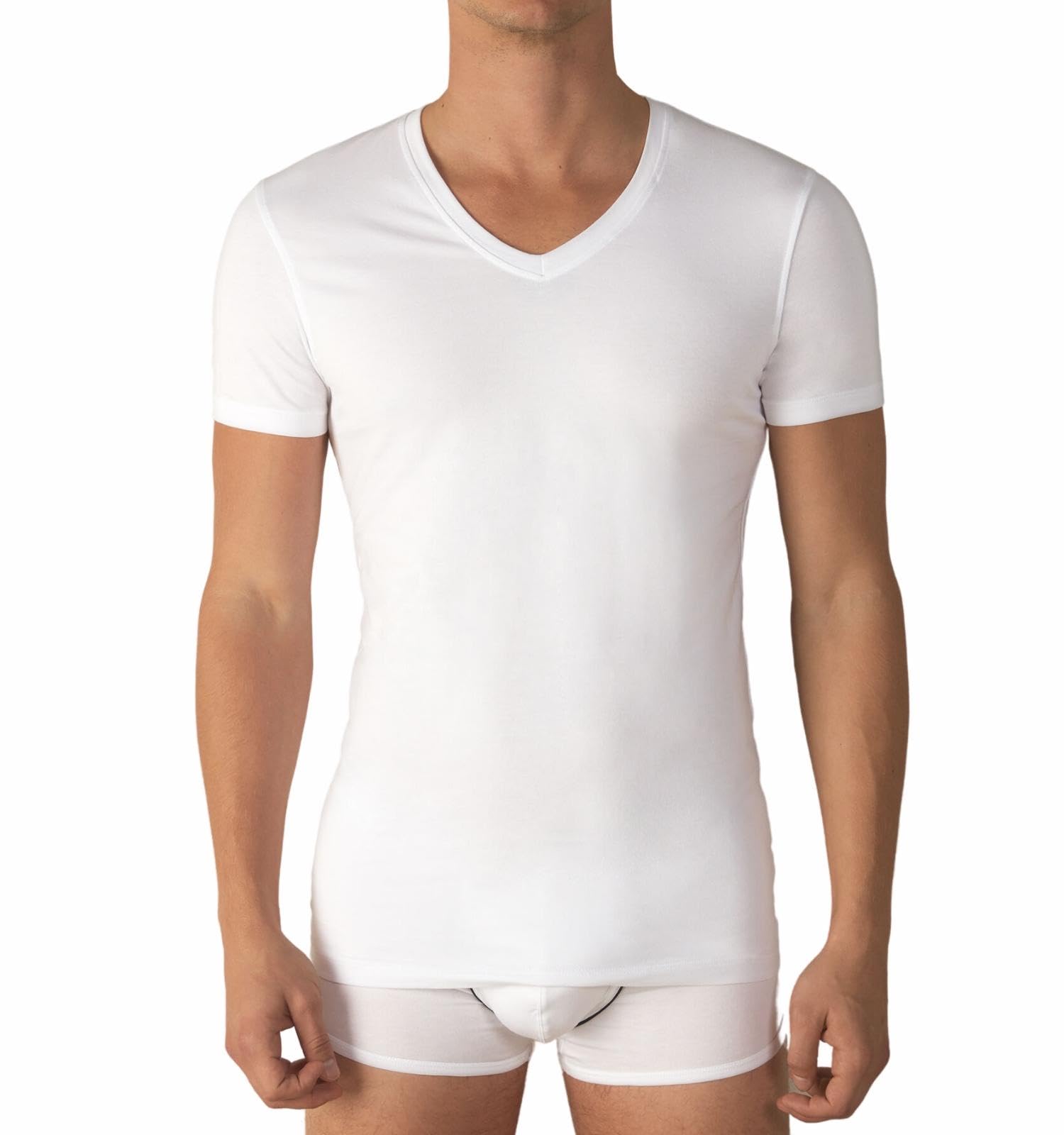 Intimitaly Irge 3 Herren-Shirts, warm, Baumwolle, Thermo-Halbarm, V-Ausschnitt, Rundhalsausschnitt, Weiß, Blau oder Schwarz