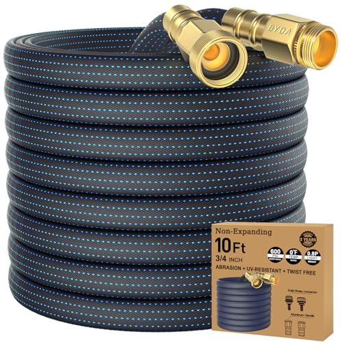 10FT Lightweight Flexible Hose,Solid Brass Head Garden Hose for Boat,RV, Marine Washdown, Lawn,Garden,Camp,outdoor,Superior high pressure TPE water Hose(Solid Brass&BlueBlack, 10 FT)