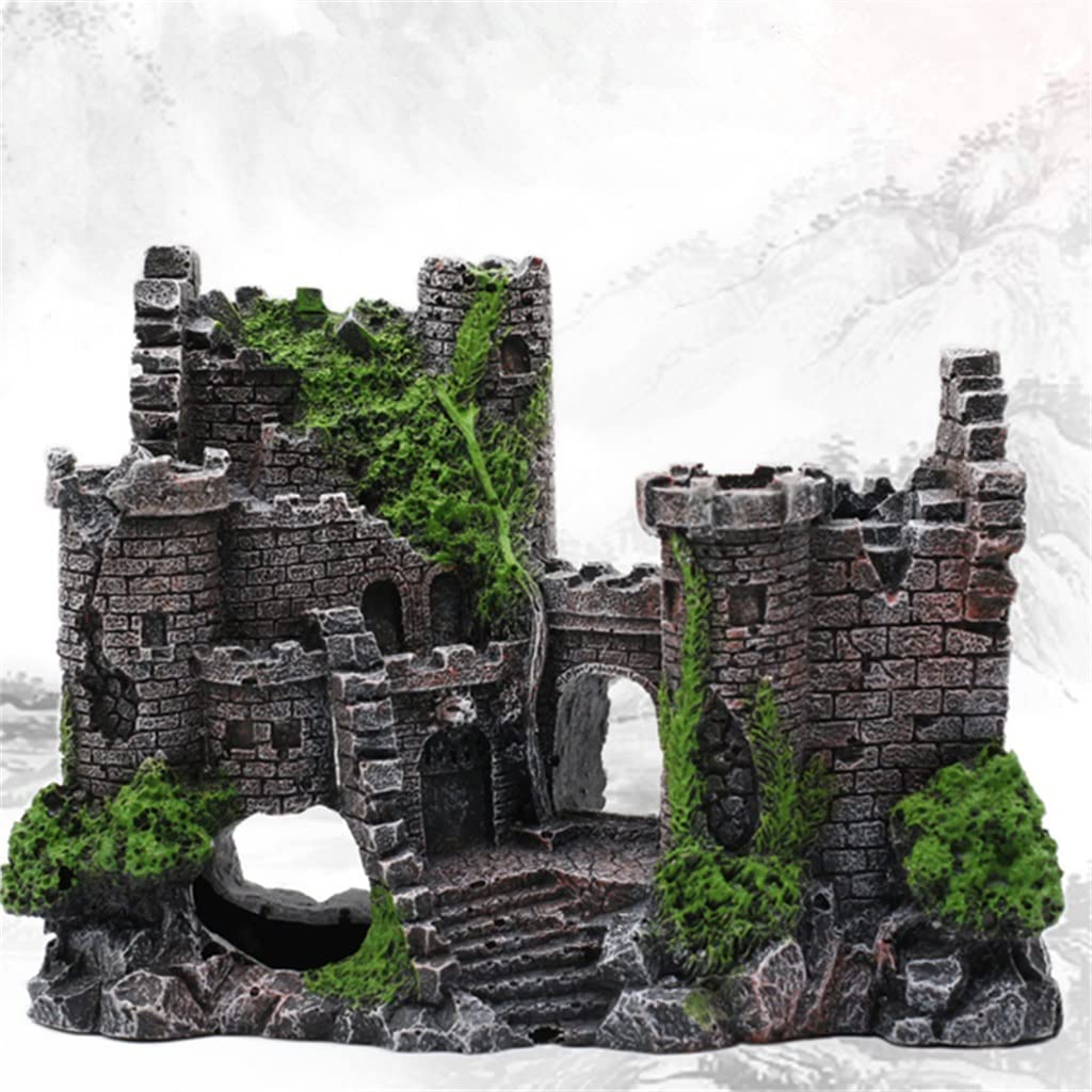 FMURY Resina Artificiale Acquario Castello Antico Decorazione Acquario Roccia Grotta Costruzione Decorazione Acquatico Paesaggistica Ornamento