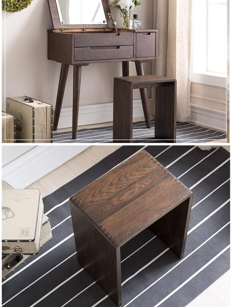 Benches Vanity Solid Wood Stool Home Footstool Makeup Stool Change Shoe Bench Bedside Table Dining Stool Solid Wood Furniture (Color : Brown, Size : 35x26x45cm)